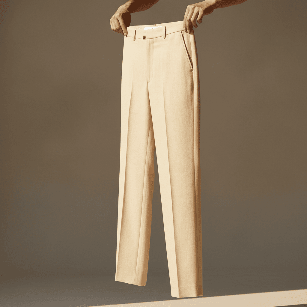Straight-fit trousers showing precise hem and fit